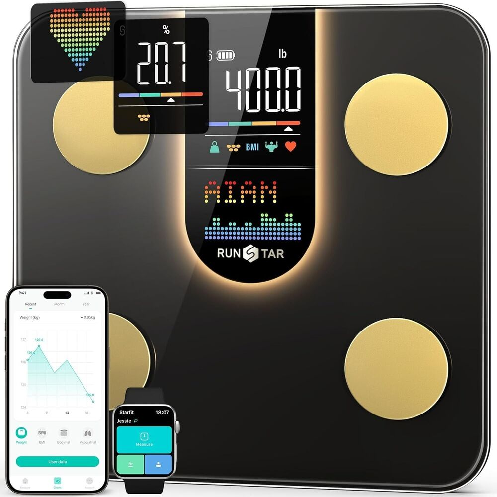 RunStar Smart Scale Body Weight BMI Black Brown Heart Rate Body Digital 8-in-1